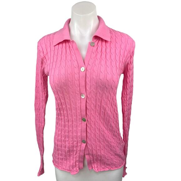 Zara Pink Cable Knit Button Down Collar Long Sleeve Cardigan Sweater Top Size S - Picture 1 of 5